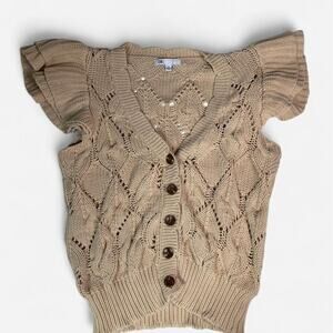 DR2 cream cable knit cardigan with ruffle sleeves, size M